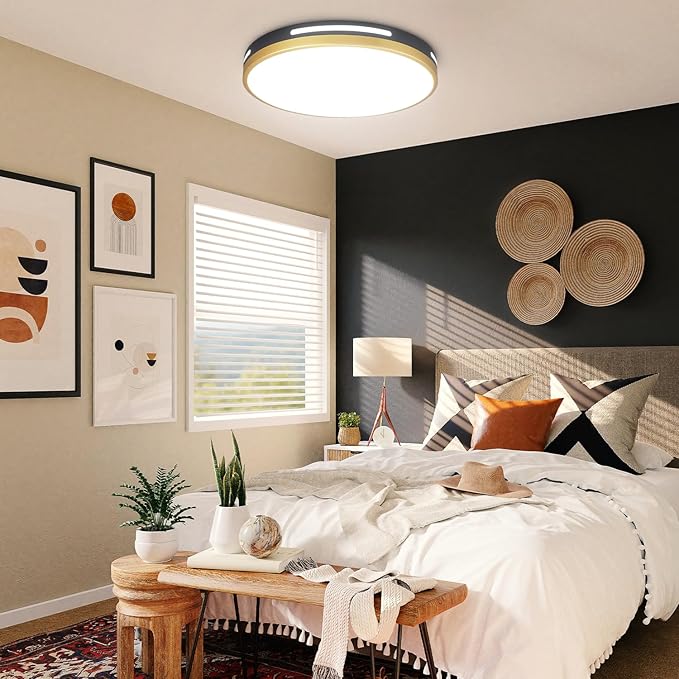 15 Inch LED Flush Mount Ceiling Light Fixture Black and Gold, 36W Dimmable Modern Kitchen, Bedroom, Bathroom, Living Room Lighting Fixture