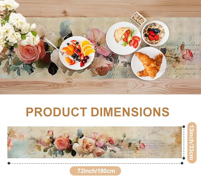 ANNA QUEEN Flowers Table Runner 13 x 72 Inch for Dining Table, Table Runner for Seasonal Autumn Kitchen Dining Table Decoration for Home Party Decor Thanksgiving Harvest