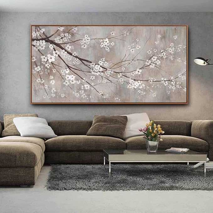 XIANSHOU White Floral Wall Art Plant Canvas Wall Pictures Brown Wall Decor 36"x70" Bedroom Artwork for Wall Over Bed Decoration for Living Room