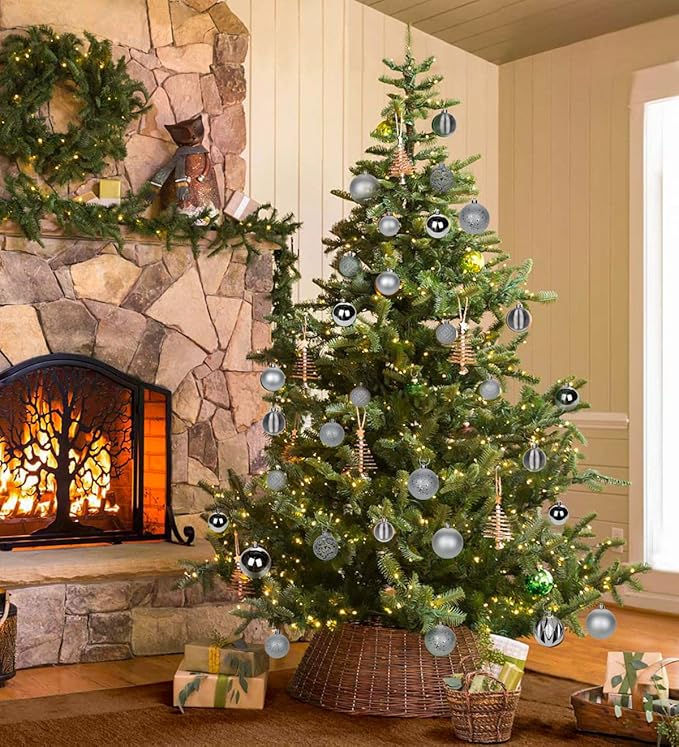 12PCS 3.15" Christmas Ball Ornaments Shatterproof Silver Christmas Tree Decorations Xmas Tree Balls Halloween Ornaments Décor