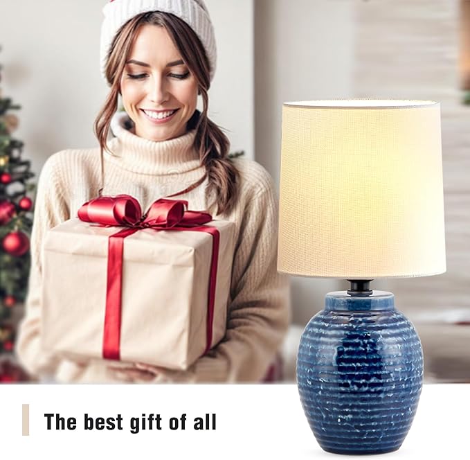 Table Lamps Set of 2-13.75" Small Bedside Lamps - Classic Farmhouse Ceramic Table Lamp for Bedroom, Living Room, Nightstand, Office, Side Desk Lamp, End Table