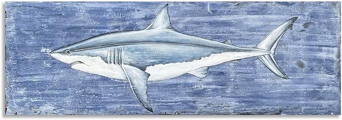 Yihui Arts Shark Canvas Wall Art - Blue and White Coastal Paintings for Living Room Bedroom Bathroom Decor