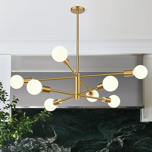 30" Modern Chandelier Ceiling Light Fixture, 8-Light Sputnik Chandeliers Gold Mid Century Chandelier Over Table, Height Adjustable Chandeliers for Dining Room Kitchen Island (Bulbs Not Included)