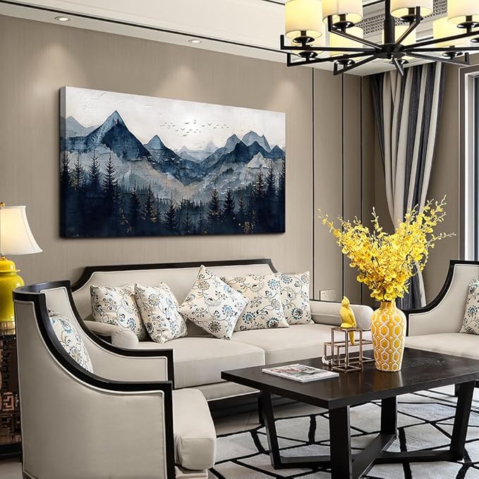 Wapluam Wall Art for Living Room Home Decorations Black And White Wall Painting Canvas Wall Decor For Bedroom Modern Office Large Decor Abstract Mountains Landscape Artwork Pictures Ready To Hang