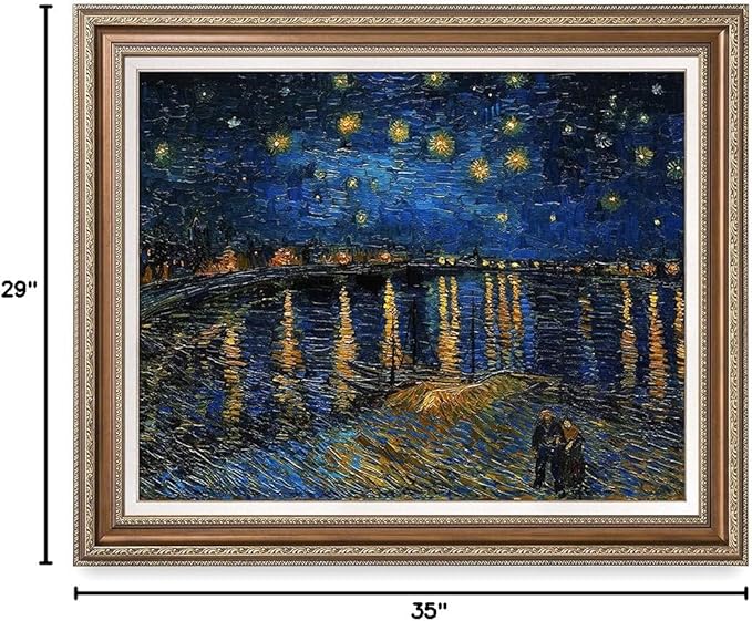 DECORARTS - Starry Night Over The Rhone, Vincent Van Gogh Art Reproduction. Acid Free Cotton Canvas Giclee Print w/Bronze Frame&Mat for Wall Decor.