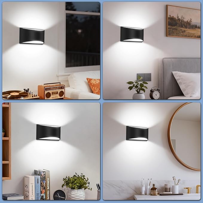 4 Pack Black Modern LED Wall Sconces, 6000K Cool White Hardwired Interior Wall Lights Up and Down Wall Mount Light for Bedroom,Living Room, Hallway(with G9 Bulbs)
