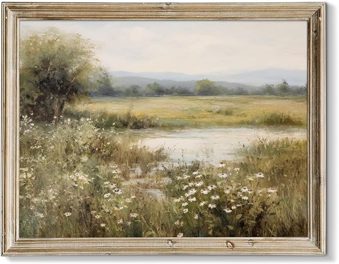 RETRART Vintage Farmhouse Canvas Wall Art - Wildflower Field Landscape Painting, Wall Art Spring Art for Living Room Bedroom Kitchen - 8" x 10" - UNFRAMED