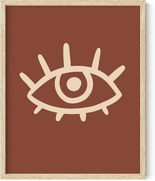 HAUS AND HUES Boho Posters Mid Century Modern Wall Decor - Abstract Art Prints Midcentury Modern Decor Boho Wall Decor Minimalist Dark Clay Eye with Eye Lashes (16x20 Framed Beige)