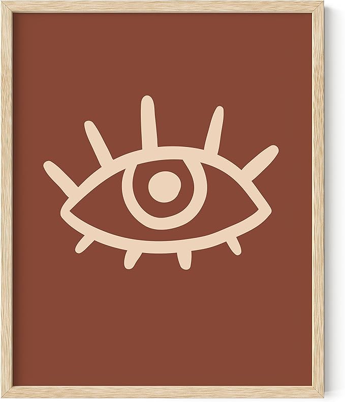 HAUS AND HUES Boho Posters Mid Century Modern Wall Decor - Abstract Art Prints Midcentury Modern Decor Boho Wall Decor Minimalist Dark Clay Eye with Eye Lashes (16x20 Framed Beige)