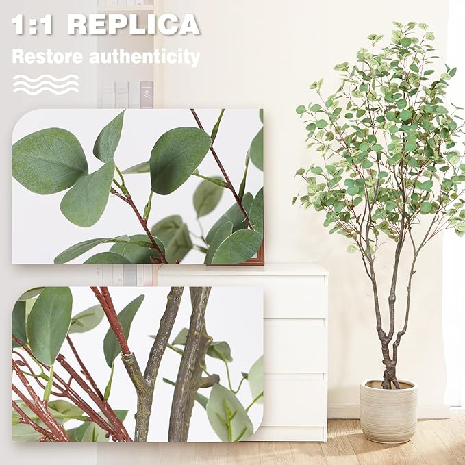 Faux Eucalyptus Tree 7ft(84in) Tall Artificial Plant Indoor Decor Handmade Natural Fake Eucalyptus Tree for Wedding Realistic Lifelike Leaves in Pot for Home Living Room,Office,Outdoor Decor.
