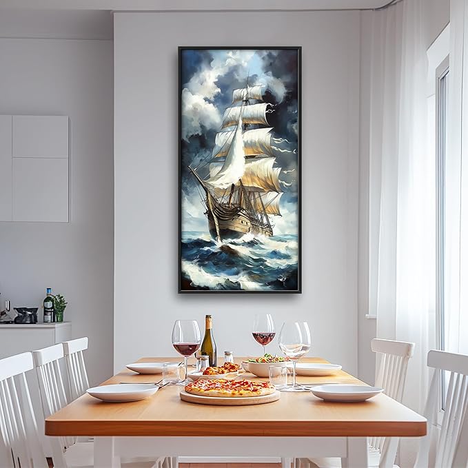 Lovira Sailing Ship Large Wall Art Sailboat Canvas Wall Decor Pictures Prints Painting Framed Modern Vertical Artwork for Living Room Bedroom Bathroom Office 30"x60"