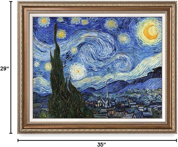 DECORARTS - Starry Night, Vincent Van Gogh Art Reproduction. Giclee Print w/Bronze Frame&Mat for Wall Decor. Picture Size: 30x24