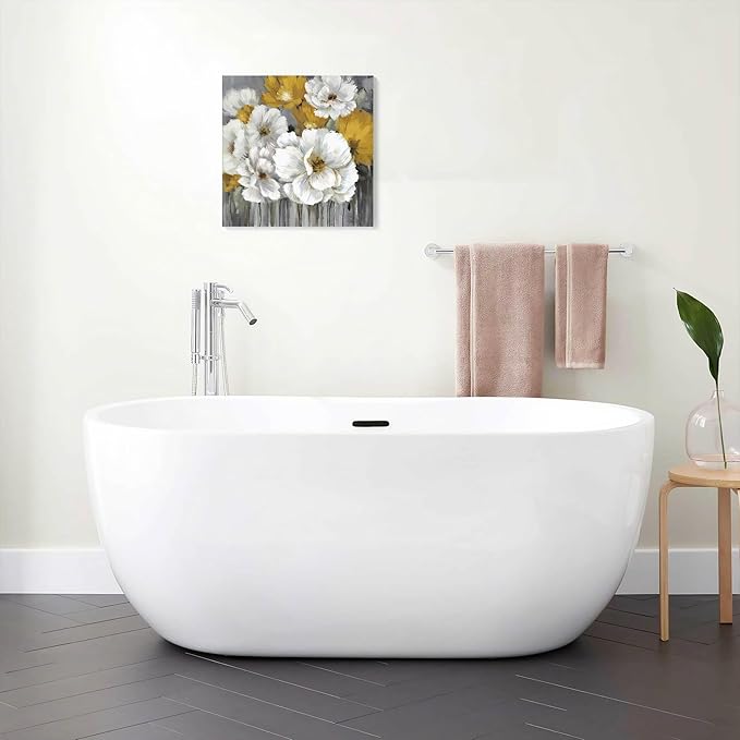 Floral Rustic Farmhouse Canvas Wall Art 14x14in Framed Oil Painting Yellow Flower Decor for Bathroom Kitchen Bedroom & Living Room