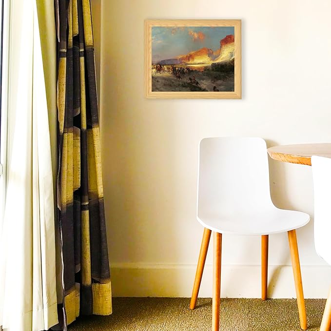 Brivoria Framed Canvas Wall Art Vintage Decor, Romantic Autumn Western Scene with Horse Riders, Red Rock Canyon and Golden Sunset Light for Hallway Reading Nook or Rustic Frontier Display, 13"x16"