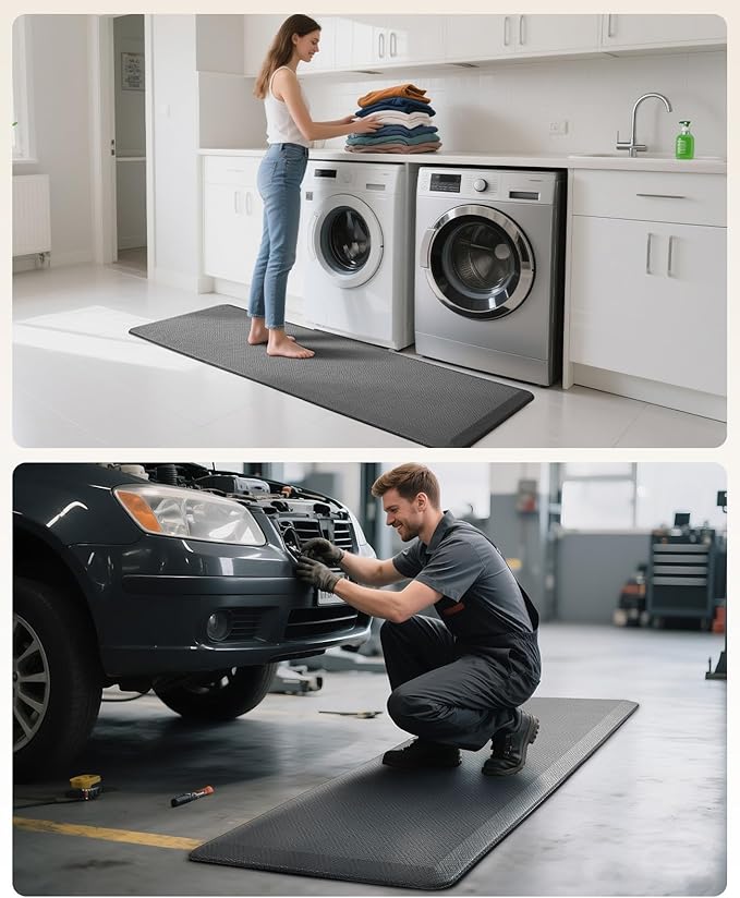 Ophanie Kitchen Mats for Floor, 3/4 Inch Thick Kitchen Rugs, 24 x 70 Anti Fatigue Standing Cushioned Mat, Waterproof,Comfort Ergonomic Mat for Office, Home, Sink, Grey Non-Slip Bottom