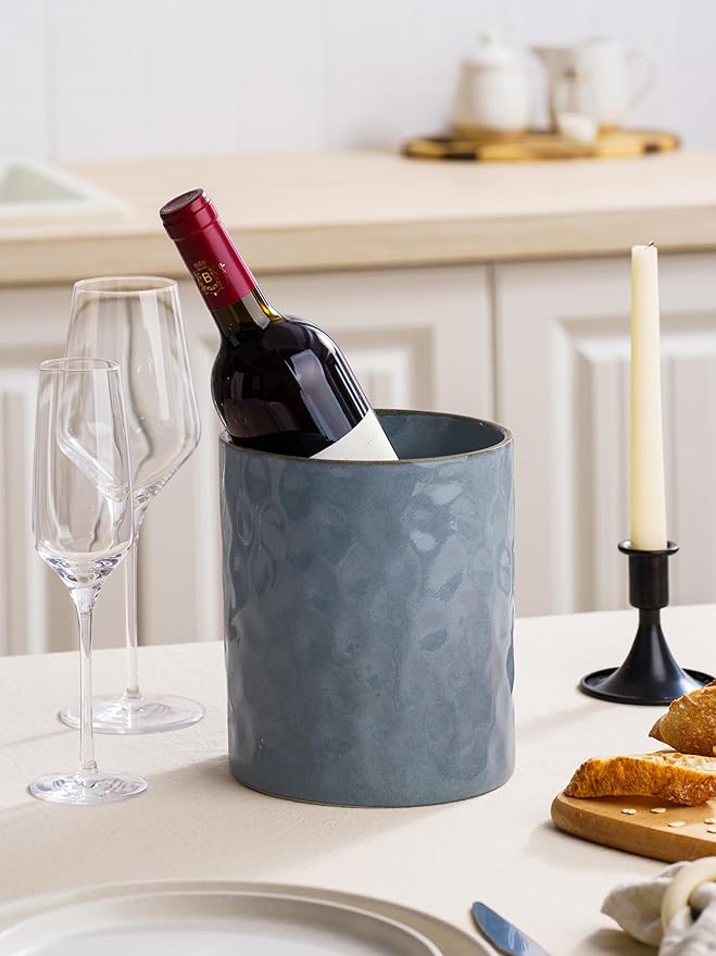 famiware Ocean Utensil Holder, 7.2"+5.8" Ceramic Kitchen Utensil Holder for Countertop, 2 Pieces Cooking Utensil Crocks, Utensil Organizer for Spatula & Spoon, Kitchen Decor, Set of 2, Blue