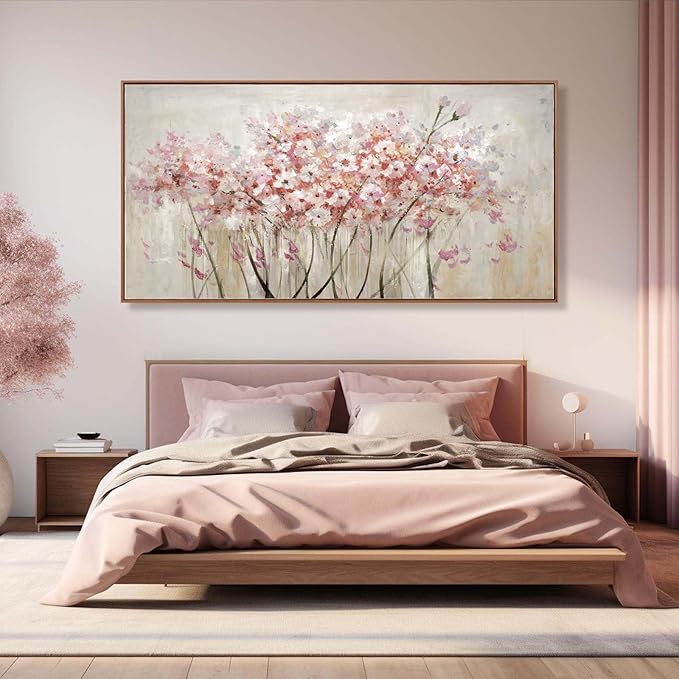 YJYart Landscape Wall Art Floral Wall Pictures Pink and White Canvas Wall Artwork 36"x70" Wall Prints for Living Room Office Wall Decor