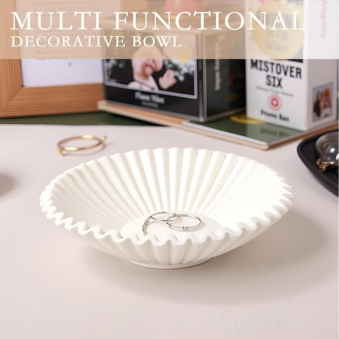 Elegant White Decorative Bowls for Home Decor, Modern Accent Pieces, Living Room, Dining Room, Table Centerpiece (White)