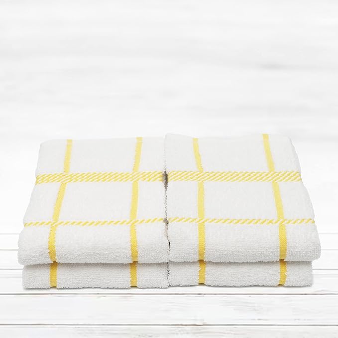 100% Cotton Terry Dish Towels, 4 Pack Checks, 16 x26 Inches, Super Soft and Absorbent Kitchen Towels, Perfect for Kitchen Cleaning and Dish Washing | Yellow