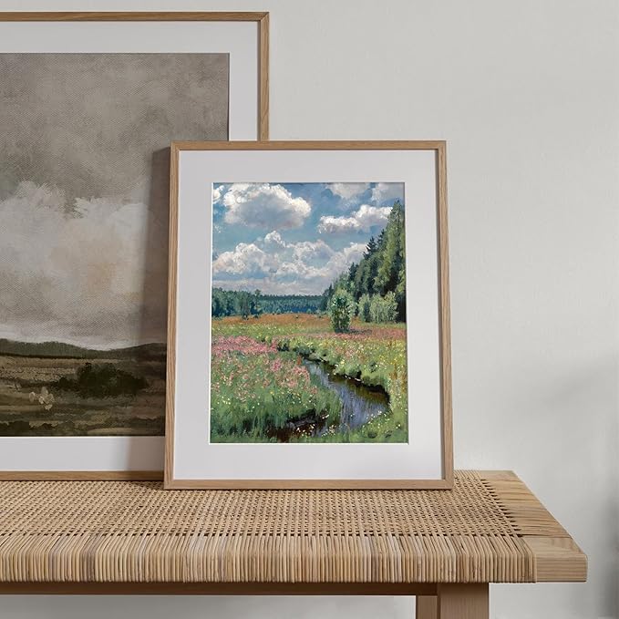 RETRART Vintage French Wall Art, Wildflower Landscape Painting Art - French Cottage Living Room Wall Decor - 8" x 10" Unframed Canvas Prints for Bedroom Living Room Bathroom Spring Landscape