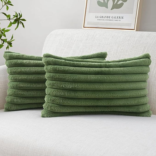MIULEE Faux Fur Decorative Throw Pillow Covers 20x20 Inch Set of 2, Modern Spring Home Decor Soft Plush Couch Pillows Cozy Fluffy Cushion Covers for Sofa Bed Moss Green