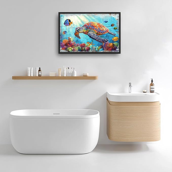 Lovira Sea Turtle Large Wall Art Ocean Coastal Theme Canvas Wall Decor Pictures Prints Painting Framed Home Artwork for Living Room Bathroom Bedroom Kitchen 24"x36"