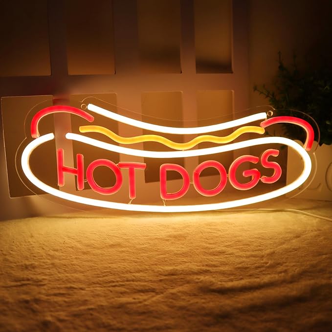 Balanar HOT DOGS Neon Signs for Wall Decor Neon Lights for HOT DOGS Shop Led Business Signs Suitable for Fast Food shops Christmas Birthday Party Gift Led Art Wall Hanging Decorative Lights