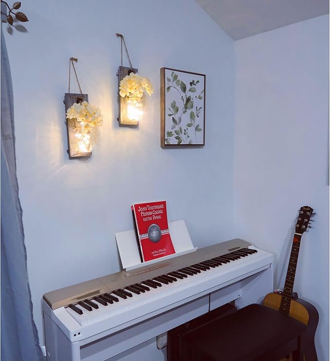 Besuerte Rustic Wooden Wall Hanging Decor with LED String Lights for Modern Living Room and Bedroom, Inspirational Country Style Vintage Wall Decoration Art, 6 Hour Timer Set of 2 Grey