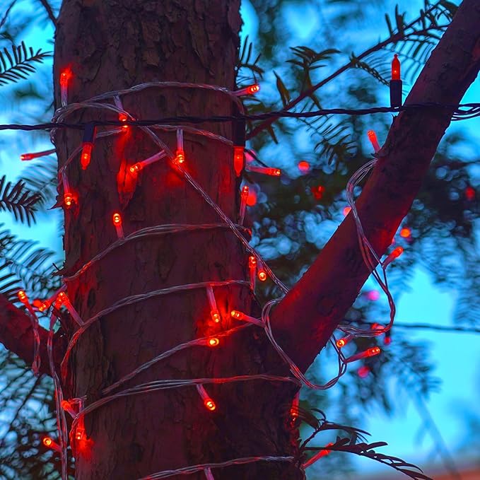 LJLNION 300 LED Christmas Lights, Extra Long 98.5FT Valentines String Lights Outdoor Indoor, 8 Lighting Modes, Plug in Waterproof Fairy Lights for Wedding Party Bedroom Decorations (Red)