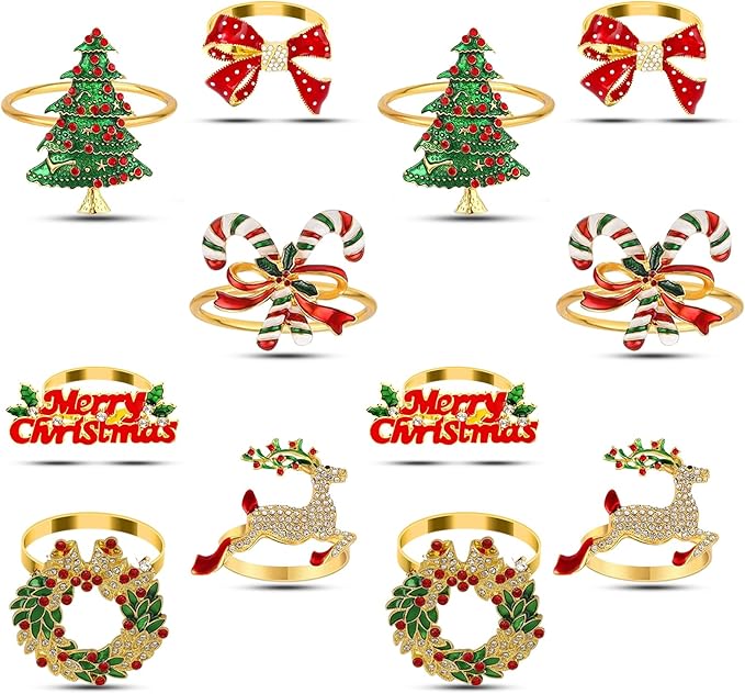 KPOSIYA Christmas Napkin Rings Set of 24, Metal Xmas Napkin Ring Holders for Winter Christmas Holiday Dinner Party Table Decoration