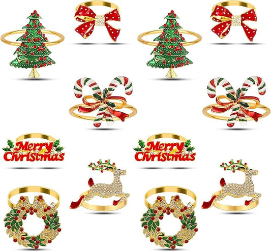 KPOSIYA Christmas Napkin Rings Set of 24, Metal Xmas Napkin Ring Holders for Winter Christmas Holiday Dinner Party Table Decoration