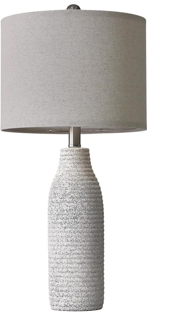 PORTRES 25" Ceramic Table Lamp for Bedroom Bedside Lamps for Night Stands Modern Lamps for Living Room with Rotary Switch Gray and White(1Pack)
