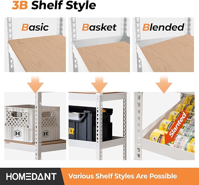 HOMEDANT 5 Tier White Storage Shelves Adjustable Laminated Boltless Garage Metal Shelving Unit Heavy Duty Utility Rack Shelf Warehouse Pantry Closet Kitchen 35.9" W x 16.2" D x 71.3" H White 10Pack