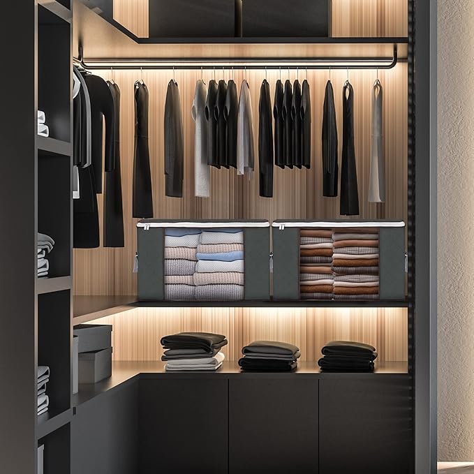 Large Storage Bags, 4 Pack Clothes Storage Bins Foldable Closet Organizers Storage Containers with Durable Handles Thick Fabric for Blanket Comforter Clothing Bedding 90 L (Gray)