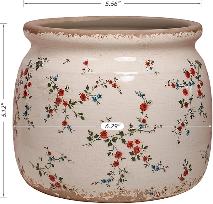 Ceramic Planters for Indoor Plants, Plant Pots with Drainage Hole, 6.29in. Flower Pots for Indoor Plants, Vintage Planters & Succulent Pots, Crackle Glaze Finish Plant Pots, Tiny Red