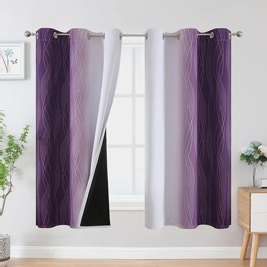 Estelar Textiler Purple and Greyish White Blackout Curtains & Drapes for Bedroom, Thermal Insulated Ombre Blackout Drapes, Room Darkening Energy Saving Curtains for Living Room, 42Wx63L, 2 Panels