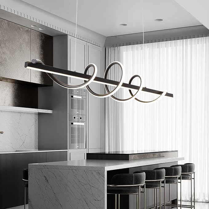 Modern Island Lights for Kitchen, Black Modern Chandelier for Dining Room Over Table, Dimmable Led Pendant Lights Kitchen Island Lighting,39.73" Creative Snake-Shaped Twist Design