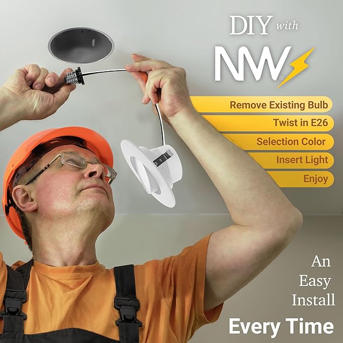 NUWATT Retrofit 4 Inch Gimbal LED Recessed Light White Trim, High Lumen, 750lm, 10W, 5CCT Selectable 2700K/3000K/3500K/4000K/5000K, Adjustable Lens Dimmable Eyeball Lights, ETL Listed, 6 Pack