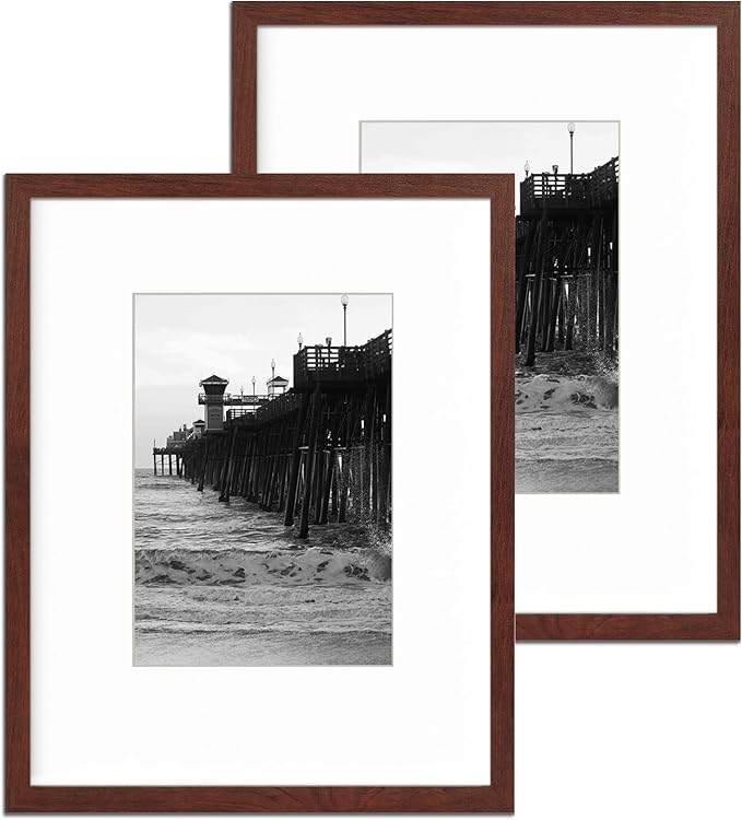 Picture Frame 8x10 with mat 5x7 Wine red Photo Frames Pack of 2,Tempered Glass,Modern Style Wood Composite frames Table Top or Wall - Vertical and Horizontal for home decor best gift