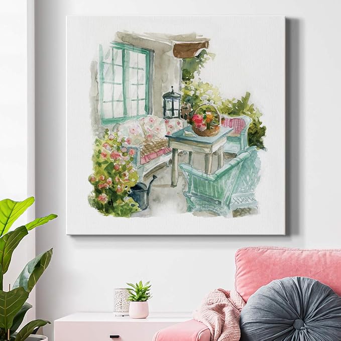 Square Premium Gallery Wrapped Canvas Flower Multicolor Wall Art Abstract Floral Romance Modern Pictures Print for Home Office, Ready to Hang