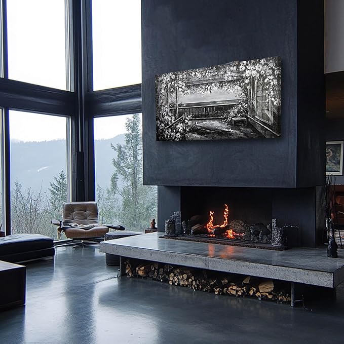 GAIDUOMAI Canvas Art Wall Decor Grey and White Wall Art Natural Scenery Print Photos White Flowers Artwork for Dining Room Bedroom Kitchen 24"x48"