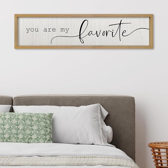 ZZJJHYWGQ Master Bedroom Above Bed Wall Decor You Are My Favorite Sign Art 32"×8" Love Theme Farmhouse Couples Over Bed Love Quotes Modren Romantic Horizontal Wood Framed Wall Art (Wood)