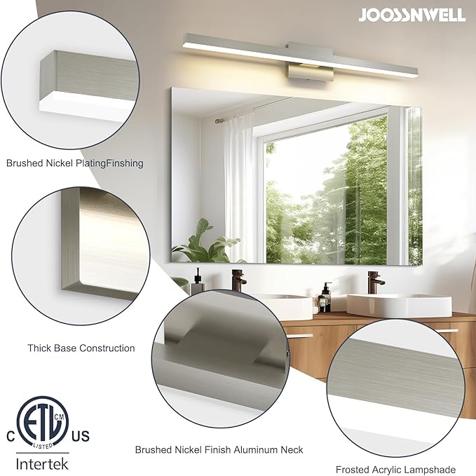 Joossnwell Brushed Nickel Bathroom Vanity Light Bar 5CCT Dimmable Bathroom Light Fixtures Over Mirror Modern LED Vanity Lighting Bath Light ETL Certificated 39.37 inch