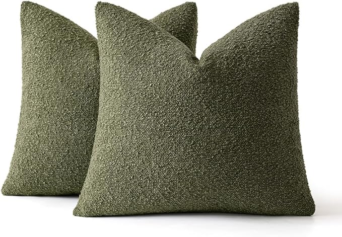 MIULEE 18x18 Inch Decorative Pillow Covers for Couch Bed Set of 2 Textured Boucle Neutral Throw Pillows Olive Green Accent Solid Cushion Pillowcase Cozy Soft Sofa Livingroom Home Decor