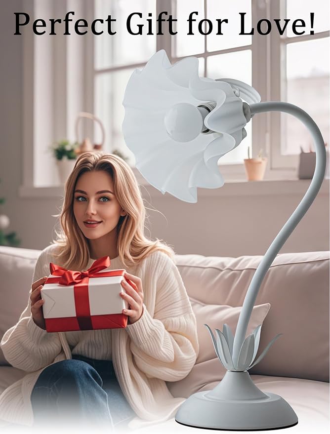 Flower Table Lamp,Bedside Table Lamp for Bedroom LED Reading Light 3 Color Modes,Vintage Flower Lamp Kawaii Table Lamps Desk Living Room Home Decor Mothers Day Birthday Gifts for Mom Women(White lamp)