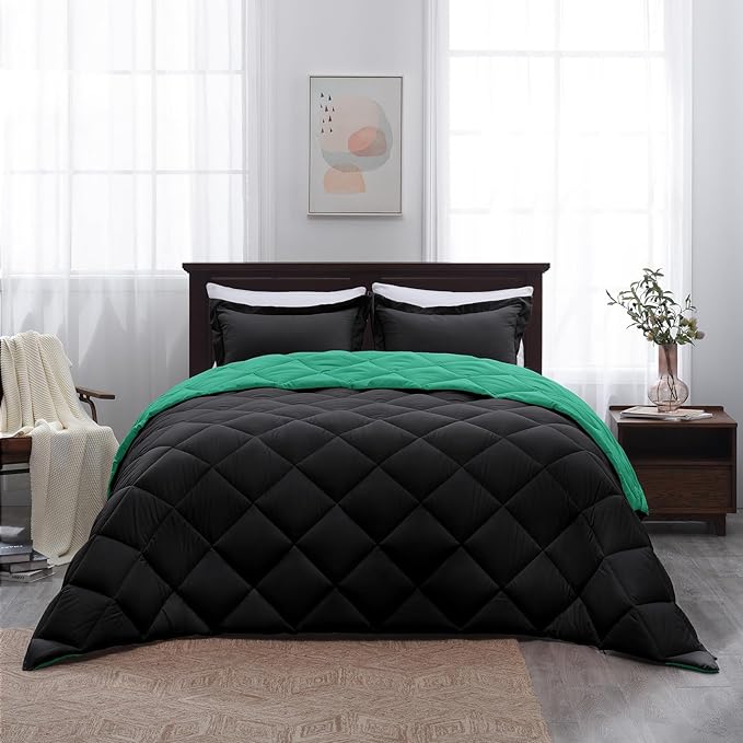 Basic Beyond California King Comforter Set, Black/Mint Leaf Comforter Set Cali King for All Seasons, 1 Comforter 104"x96" and 2 Pillow Shams 20"x36"+2"