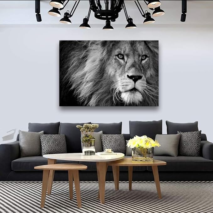 Baisuart D0169 Modern Giclee Canvas Prints Wall Art Stretched Artwork Black and White Lion Pictures to Photo Paintings on Canvas Wall Art for Bedroom Living Room Home Decorations Office Wall Décor