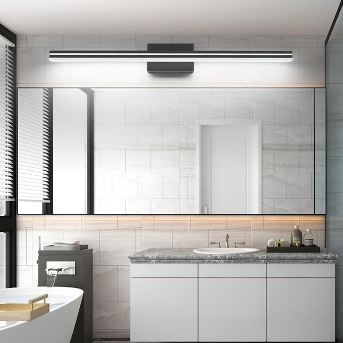 SineRise 40-Inch LED Modern Bathroom Vanity Light Bar, Matte Black Modern Acrylic Bathroom Wall Lighting Fixtures Over Mirror (Cool White 6000K)