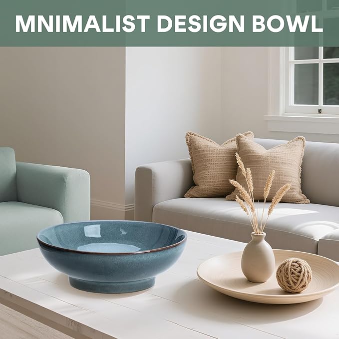 10" Decorative Bowl,Ceramic Fruit Bowl for Kitchen Counter,Coffee Table, Dining Room,Table Centerpiece Bowel,Entryway Key Holder & Jewelry Organizer (Ocean Blue)