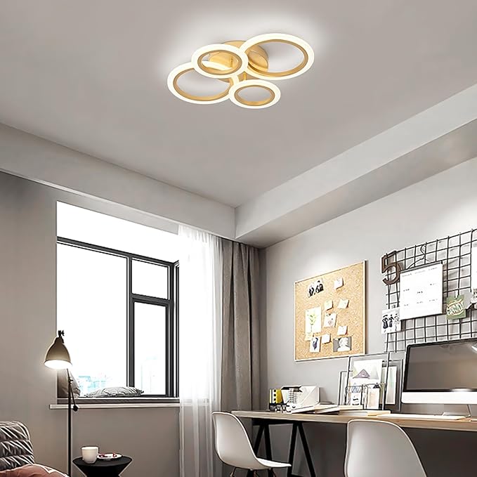 Modern LED Ceiling Light, Gold 4 Rings Flush Mount Ceiling Light, 4000K Lighting Fixture Ceiling Lamp for Kitchen, Bedroom, Living Room, Laundry Room
